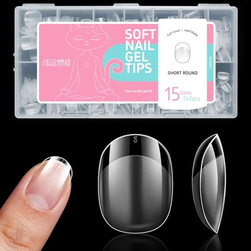 540 Stück Short Round Nail Tips, Kleine runde Nägel, Press on Nails Kurz, Nageltips für Gelnägel Runde Nagelspitzen Tips, DIY Full Cover Nail Tipss(15 Größen)