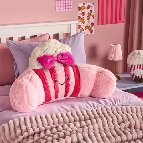 OHS Paisley Popcorn Cuddle Cushion, Comfy Reading Pillows Super Soft Flannel Fleece Support Pillow with Arms Gaming Cushion for Girls Snuggle Hug Pillow Relaxing at Home, Hot Pink