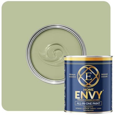 ENVY All-in-One Paint - High Coverage Paint for Interior & Exterior Walls, Wood & Furniture | Multi Surface Paint & Primer | Designer Colours For All Walls - Sage Green - 1L - Matt