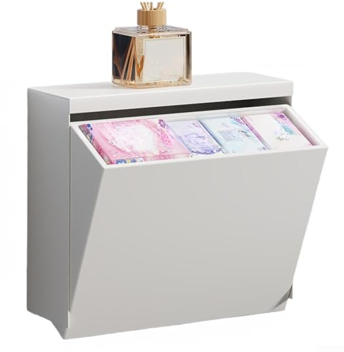 No Drill Toilet Roll Holder, Wall-Mounted Waterproof Bathroom Tissue Box with Spacious Storage for Essentials, Modern Minimalist Iron Dispenser for Home Bath(White)