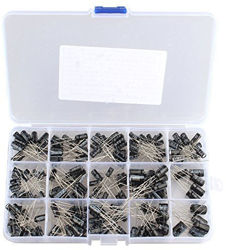 HALJIA 215Pcs 15 Values 0.1uF-330uF Mix Electrolytic Capacitor Assortment Kit with Storage Box