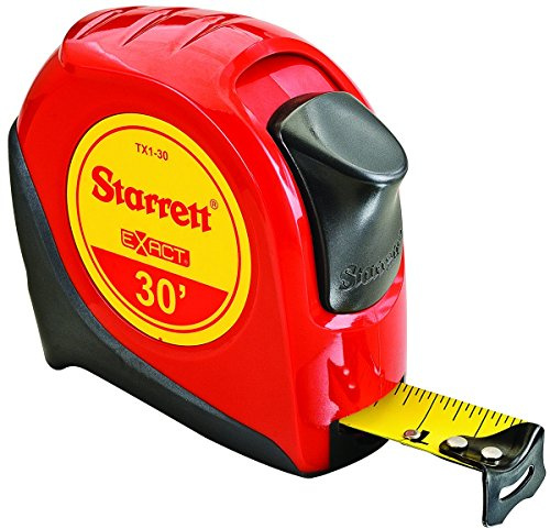 Starrett KTX1-30-N-SP01 Exact Tape Measure, 1 Wide x 30' Long, Graduated in 1/16, with Over molding for Improved Grip