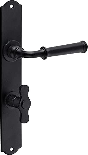 Gedotec Drückergarnitur Eisen Türbeschlag schwarz Türklinke Antik auf Langschild - Romana | Türdrücker für Zimmertür & Innentüren | WC 78 mm - Toiletten | 1 Set - Türgriffe mit Befestigungsmaterial