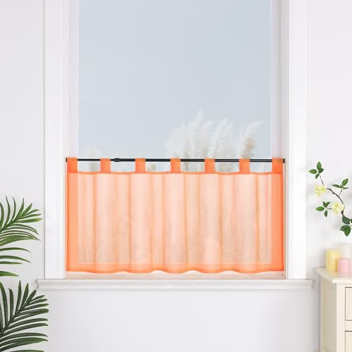 Yujiao Mao 1er Pack Voile Scheibengardine mit Schlaufen Küchen Vorhang (HxB 30x90cm, Orange)