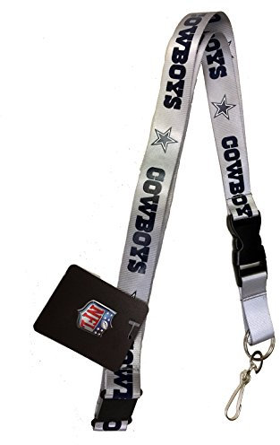 NFL Dallas Cowboys Sports Lanière, Porte-Clés, Gris/Argent avec Clip Détachable