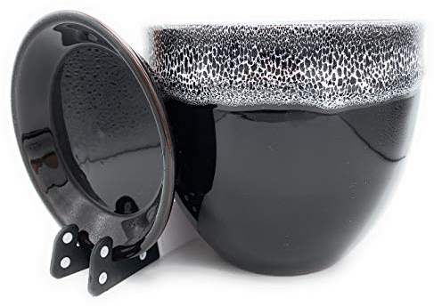 Sun Cakes Ceramic Plant Pot Glazed with Saucer Round Terracotta with Drip Tray Flower Pot Clay Coloured Flower Pot Bella (20cm x 17cm, Black)