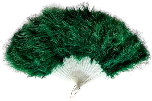 FANSOFFANS Marabou Feather Hand Fan 45cm, Fancy Dress Wedding Party Favour Gift Outdoor Vintage Dance Photoshoot (Emerald Green)