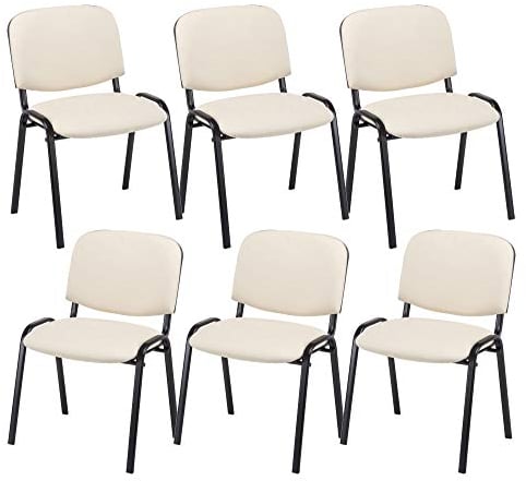 CLP 6er Set Besucherstuhl Ken Kunstleder I Stapelstuhl Mit Robustem Metallgestell I Polsterstuhl Mit Rückenlehne, Farbe:Creme