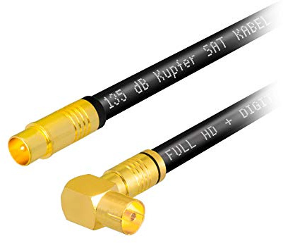 3m HB-DIGITAL HDTV Kupfer Antennenkabel für DVB-C Kabelreceiver IEC Antennenanschluss VERGOLDET 5X geschirmt 135dB Stecker, Buchse um 90° Grad gewinkelt Koaxial Kabel 1080p Full HD UHD Ultra schwarz