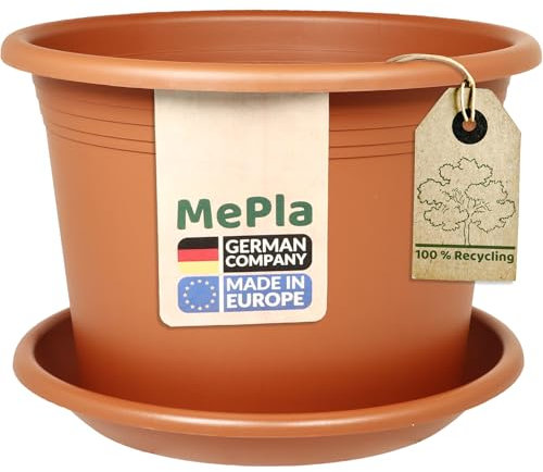 MePla - Blumentopf Pflanzkübel Cylindro ø80 cm + Untersetzer ø78 cm, Terrakotta, wetterfest aus UV-beständigem Kunststoff
