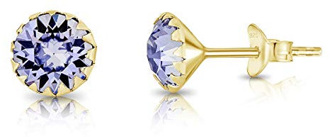 Orecchini Lilla - Orecchini Punto Luce Argento 925 Placcati Oro con Cristallo Austriaco 6 mm - Orecchini Viola - Orecchini Donna Colorati - Orecchini Lovli - Orecchini Placcati Oro - Punti Luce Oro
