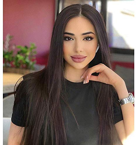 Perücke Damen Braun Lang Glatt Gerade Perücken für Frauen/Mädchen/Afro Natürliche Dunkle Wurzel Mittelteil Spitze Perücke Party/Kostüm Dunkelbraune Lace Front Wig ca.70cm/27zoll DE066C