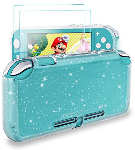 DLseego Case for Switch Lite 2019, Glitter Bling Soft Cover with 2 Pack Tempered Glass Screen Protector, Shockproof and Anti-Scratch Design Protective Case for Switch Lite -Crystal Clear