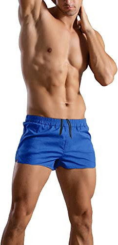 GYMAPE Mens Gym Bodybuilding Workout Sprots Shorts Cotton Blue M