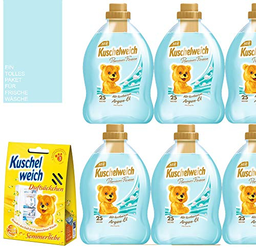 10tlg. STUDIO.MUNET Set: 6x750ml Kuschelweich Weichspüler Premium Finesse mit Argan-Öl 150WL + 1 x Kuschelweich Duftsäckchen Box + 3tlg. Einkauf-Set in Gelb von STUDIO.MUNET