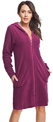 DOROTA kuscheliger und moderner Damen Baumwoll-Bademantel mit Taschen, Reißverschluss & Kapuze, Made in EU, fuchsia, Gr. XXL