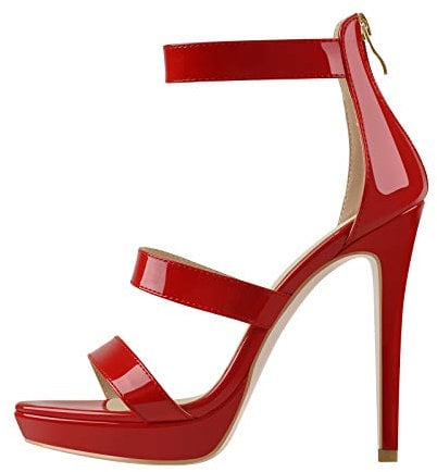 Only maker Women's Ankle Buckle Platform Sandals Two Bands Ankle Straps Stiletto High Heels with Zip Up Wedding Club Prom Party Pumps Shoes Dress Red Size 2