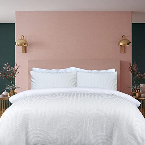Sleepdown Set di biancheria da letto con copripiumino e federe trapuntate con arco, motivo geometrico, morbido, facile da pulire, matrimoniale (200 cm x 200 cm), 5.05624E+12