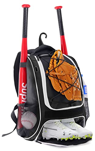 WOLT Jugend-Baseball-Rucksack für Baseball, Softball- und T-Ball-Ausrüstung und Ausrüstung, Jugendliche Jungen und Erwachsene, mit Halterung für Schläger, Helm, Handschuh, Schuhfach und Zaunhaken