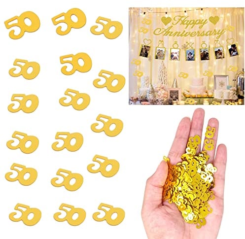 1200 Stück Konfetti 50 Gold Tisch 30g Glänzend Plastik Geburtstag Zahlenkonfetti Hochzeit Streudeko Streuzahlen Tischdeko für Goldhochzeit Feier Jubiläum Deko