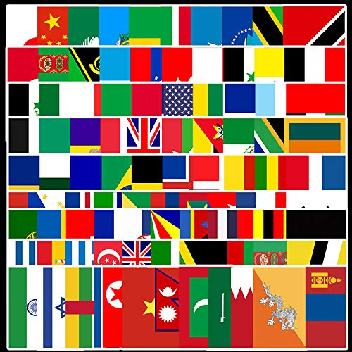 105 Stück Nationalflaggen Aufkleber Auto Laptop Telefon Gitarre Skateboard Motorrad Fahrrad Länderfahnen Flaggen Stickers Set Vinyl Wasserdicht Aesthetic Aufkleber für Jugendliche Kinder Erwachsene