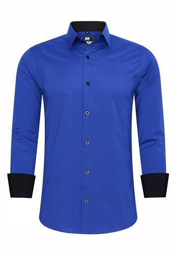 R-Neal Business-Hemd Herren Kontrast Hemd Hochzeit-Hemd Slim Fit Hemden Stretchhemd S - 4XL G44