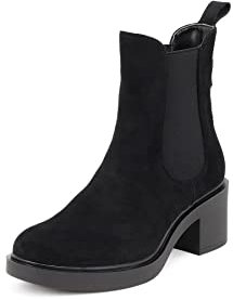 QUEEN HELENA Stivali Chelsea con Tacco Senza Lacci Casual Invernali Comodi Stivaletti Donna X27-158 (Nero, Numeric_37)
