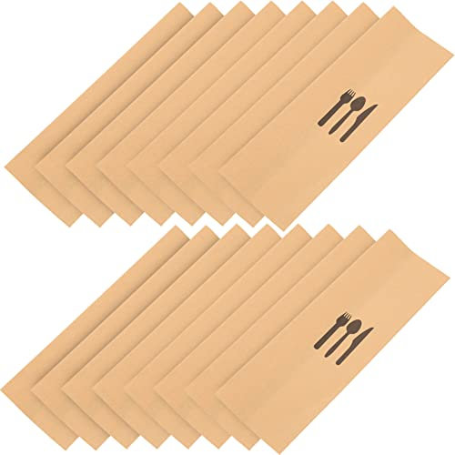 OUNONA Brown Kraft Paper Bags 100pcs Disposable Silverware Flatware Paper Sleeves Kitchen Cutlery Utensils Holder for Christmas Party Table Decorations Supplies