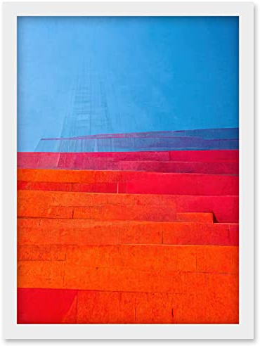 Wee Blue Coo Abstract Minimalist Steps Painting Blue Purple Pink Orange Red Artwork Framed Wall Art Print A4