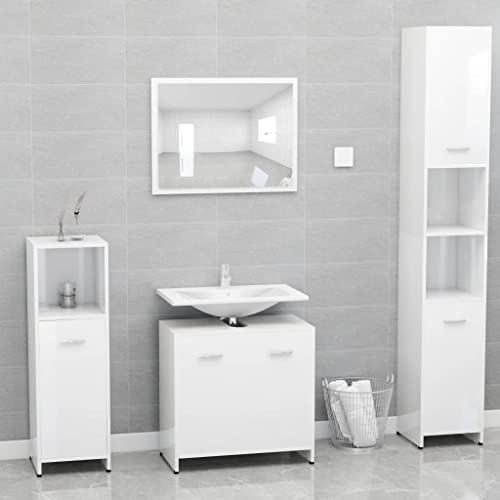 homiuse 60x33x61 cm Badmöbel Set mit Spiegel Badezimmerschrank Waschbeckenunterschrank Badezimmer Möbel Badregal Badschrank Badunterschrank Waschbecken Unterschrank Holzwerkstoff Hochglanz Weiß