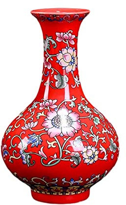 YlobdolY Petit Vase en Céramique pour Fleurs Fait À La Main, Peinture Chinoise Vintage Élégante, Émail Émaillé, Porcelaine Rouge Décorative, Vases Ventrus pour Le Bureau Et La Maison