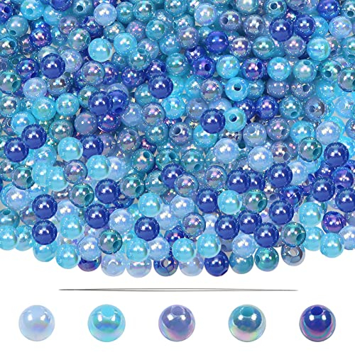TOAOB 1000 Stück Bastelperlen Blau Serie 6 mm Acrylperlen mit Loch Runde Perlen zum Auffädeln für DIY Schmuckherstellung Armbänder Halsketten Kleidung Basteln