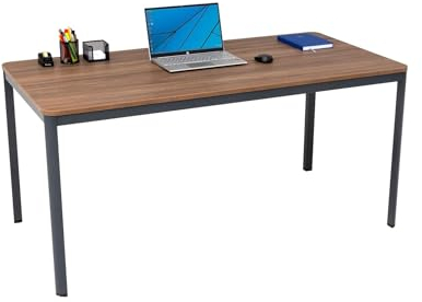 furni24 Schreibtisch D-Profil Nova 140x80x75cm, Nussbaum, Einfache Montage, Arbeitstisch, Bürotisch, Küchentisch, Esstisch, Druckertisch Büro-Möbel Computertisch Gaming-Tisch Mehrzwecktisch