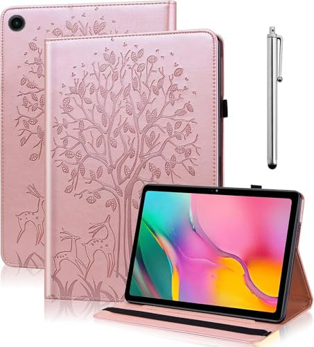 GLANDOTU Case for Lenovo Tab M10 3rd Gen 2022 10.1 inch (TB328FU / TB328XU),lightweight folio Flip Embossed PU Leather Tablet Cover Case with fold Stand Protection(free Stylus pen)- Rose gold
