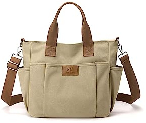CORIOS Bolso de Hombro de Lona Bolso de Mano para Mujer Gran Capacidad Bolsa Shopper Bolsa de Ociopara Multifuncional Bolso Tote Casual Compras Trabajo Citas Viajes Bolso Bandolera Caqui