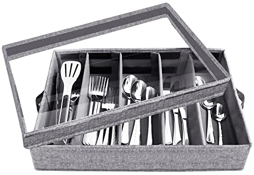 VERONLY Cutlery StorageBox with Lid, Flatware Storage Case Silverware, Adjustable Utensil Organiser for Kitchen Drawers