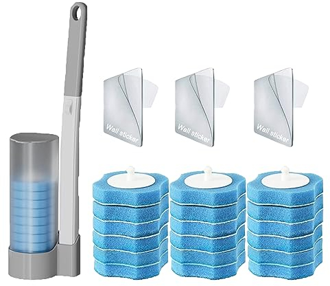 Wand-WC-Stab-Set, Einweg-Toilettenbürste mit Halter, Mu Mianhua Toilettenstab-Set, Einweg-Toilettenreinigungssystem mit 18 Ersatzköpfen