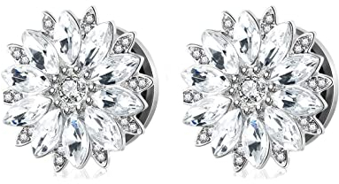 Epinki 2pcs Ohr Tunnel Plug, 16mm Blumen Expander Messgeräte Stretchers Ohrringe mit Zirkonia, Edelstahl Ohrringe Silber Körper-Piercing Schmuck