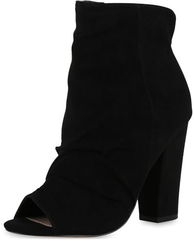 VAN HILL Damen Peeptoes Blockabsatz Basic Trendy Schuhe 213678 Schwarz 38