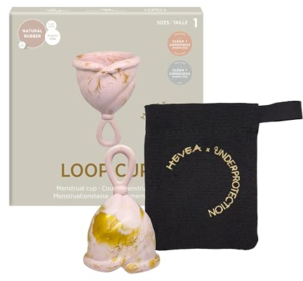 Hevea Coppetta mestruale ad anello, misura 1 (Golden Blush), realizzata in 100% gomma naturale, più morbida, dura fino a 12 ore