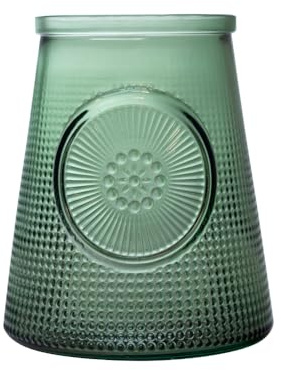 Fuchs Design PureCycle Valencia L – Große Dekovase & Windlicht – 100% Recyclingglas – Dunkelgrün – Glasvase Gemustert – Kerzenglas – 19 cm x 16 cm Ø