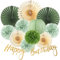 SUNBEAUTY Grüner Papier Fächer Set Salbeigrün Geburtstag Dekoration Salbeigrün Deko Creme Seidenpapier Pom Poms Papierfächer Grün Laterne Happy Birthday Banner für Gartenparty Deko Babyparty Hochzeit