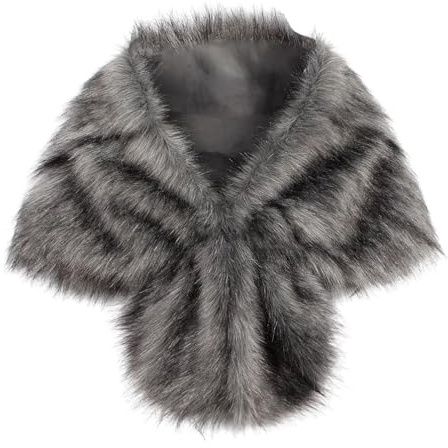 YuanDiann Damen Bolero Poncho aus Kunstpelz Braut Hochzeitsschal Elegant Weich Warm Frauen Abendzeremonie Kleid Umhänge Kunstfell Stola Cape Grau schwarz