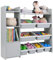 COSTWAY Kids Toy Storage Unit, Children's Toys Box Organiser with 8 Bins, Cabinet and Open Shelves, Large Toddler Bookshelf Rack for Playroom, Nursery, Kindergarten (Gray)