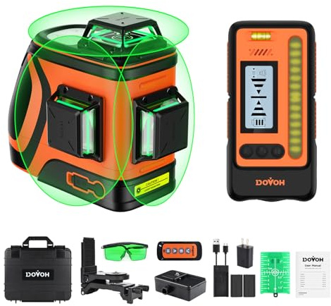 DOVOH Outdoor Laser Level with Receiver : Daylight High Visibility Laser Level 360 Self Leveling Up To 400ft Long Range High Power Green with Detector Outside Construction Landscaping, H3-360G