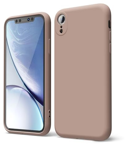 oakxco for iPhone XR Phone Case Liquid Silicone, Thin Slim Soft Rubber Gel TPU Plain Simple Cover for Women Girl Cute, Matte Solid Color, Brown Khaki Nude