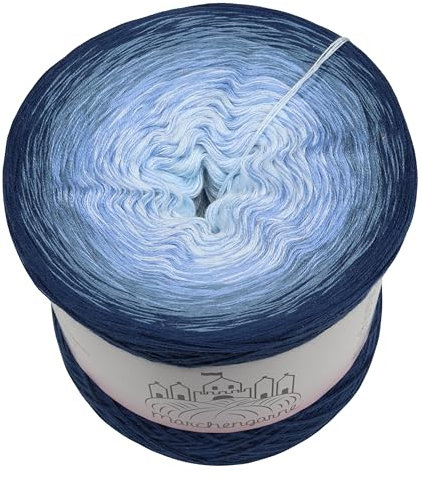 Farbverlaufsgarn Bobbel 300g - 1140m 4Fädig Wolle Strickwolle Häkeln (Berghimmel - Mitternachtsblau außen)