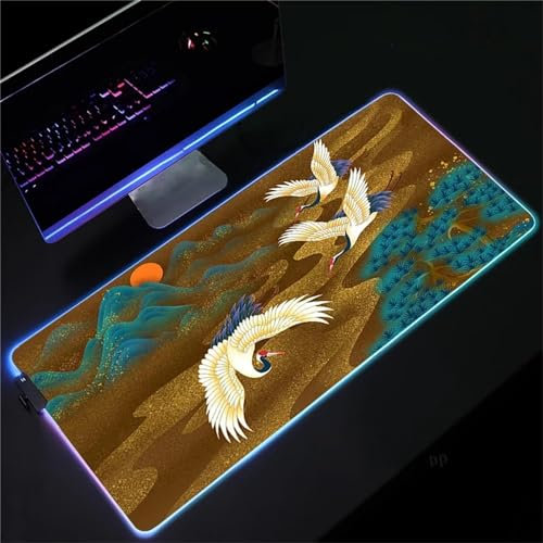 RGB Tapis de Souris Gaming Grand Tapis de Souris XXL 800x300x4mm 14 Modes d'éclairage LED Lumineuse Tapis de Souris Mouse Pad Rétroéclairage pour Gamer Clavier PC, Grue