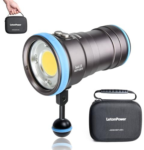 LetonPower Seal CB Linterna de Buceo, luz Video Buceo 4000 lúmenes, lámpara de vídeo submarina 100m Resistente al Agua 94 CRI Linterna de Buceo Profesional para fotografía de Buceo