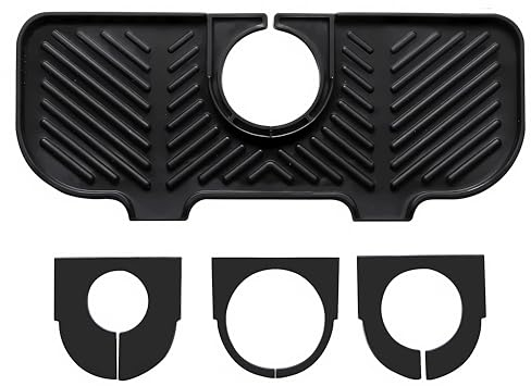 ViWaVee Tappetino scolapiatti in silicone, scolapiatti per rubinetto, inserto sotto rubinetto, tappetino organizer per spugne, spazzole, sapone (nero)